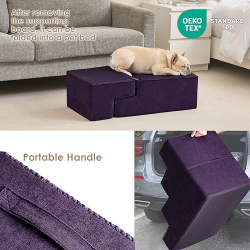Image of EHEYCIGA Dog Stairs for Bed 18 inch H, 4-Step Dog Steps for High Bed, Pet Steps for Small Dogs and Cats, Non-Slip Balanced Pet Ramp Indoor, Purple