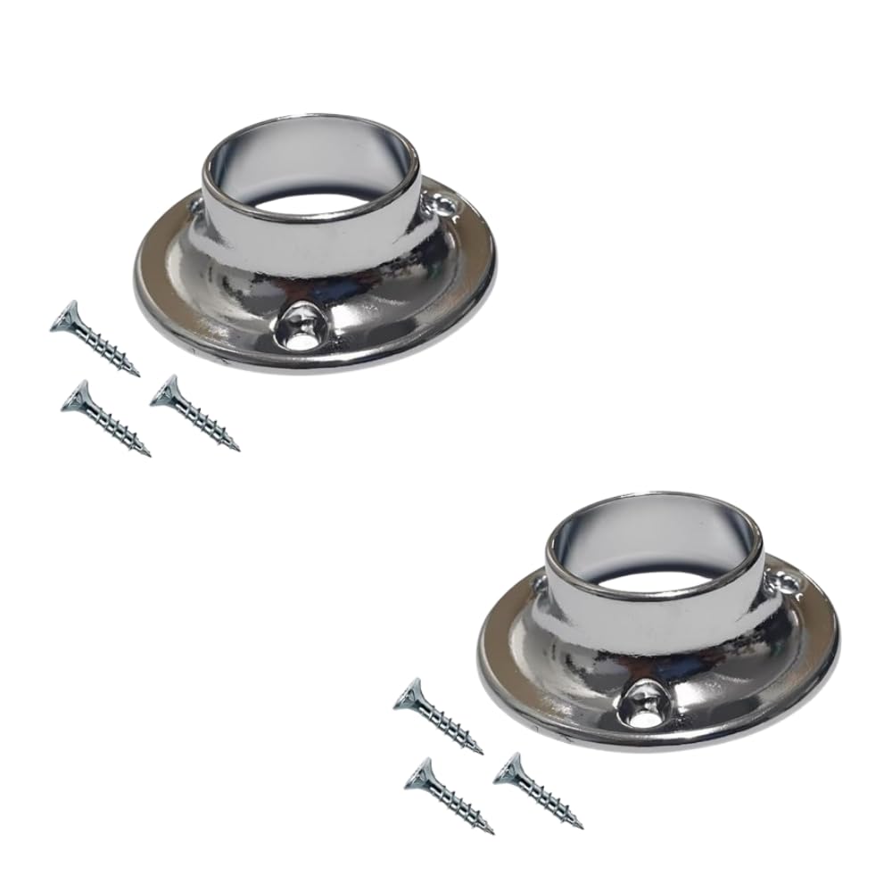 Curtain Pole Holders Polished Chrome Heavy Duty Curtain Wardrobe Rod Pole Holder Socket for Up to 25mm Diameter Flange Wall Mount Rod Pole Holder with Fixing Screws Pack of 2