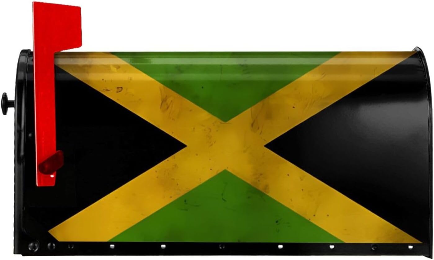 Old Jamaican Flag Print Magnetic Mailbox Cover - Decorative Seasonal Outdoor Mailbox Wrap Mailbox Accessory for Standard & Large US Mailboxes (21×18 in / 25.5×21in)
