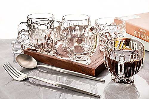 Image of MARTVIA 250 ML Crystal Clear Toughened Glass Tea Cup with Convenient Solid Handle Cups, Espresso Mug Set for Tea, Coffee, Hot /Cold Drinks Set of 6 (European Crystal, Set of 6)