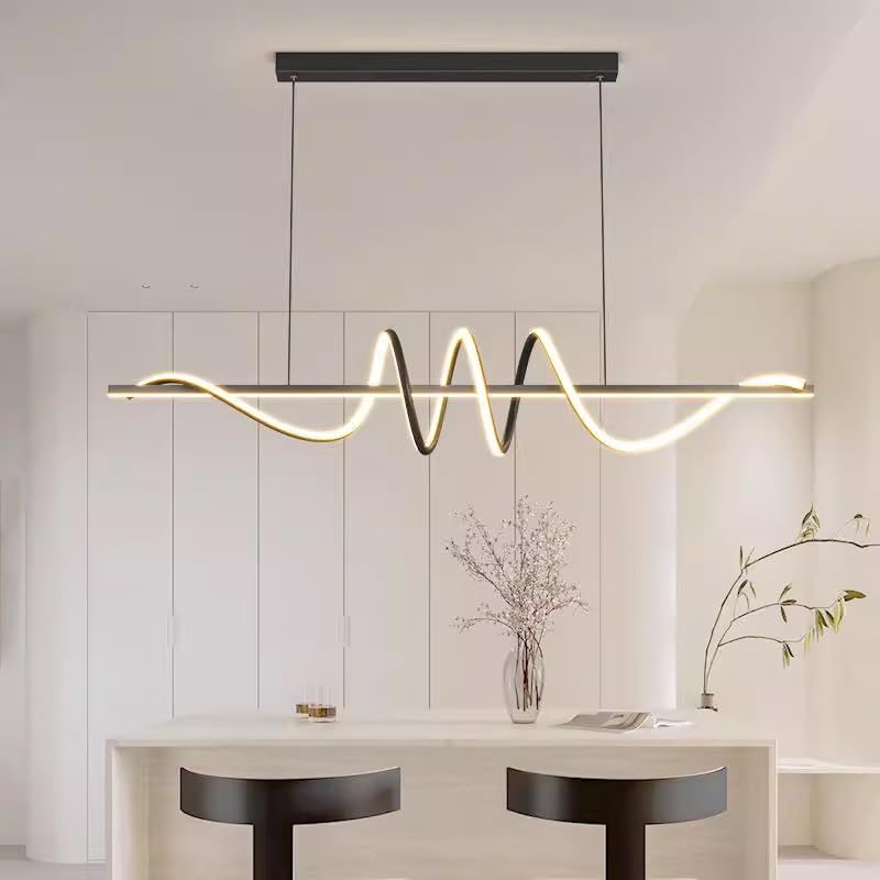 Lustre minimaliste noir L100cm à LED 3 couleurs, suspension idéale de table à manger