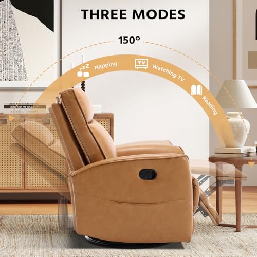 Image of HAOMARKETS Swivel Rocker Recliner Chair Set of 2, Manual Faux Leather Glider Rocking Recliners for Adults, 360 Swivel Nursery Reclining Sofa with Storage Pocket