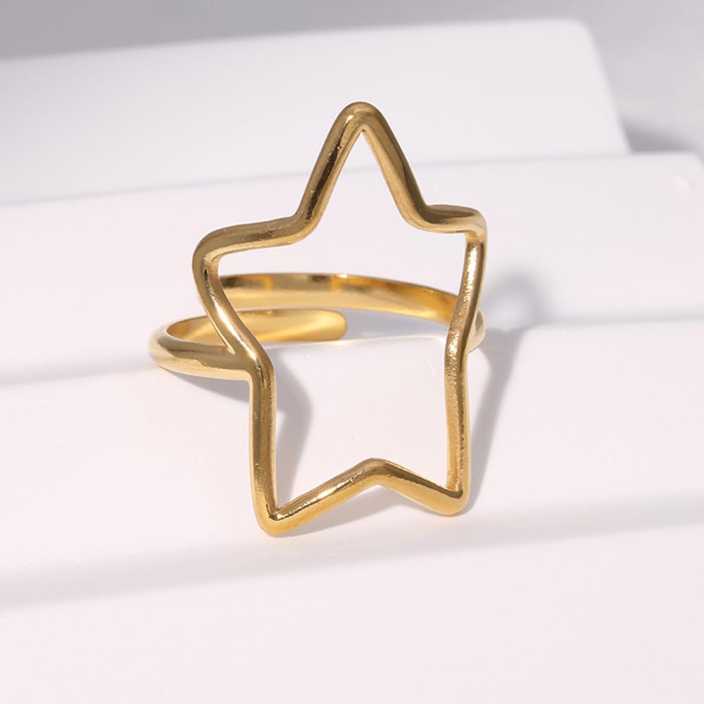 OIDIMS Hollow Lucky Stars Open Statement Rings for Women Adjustable Stackable Wedding Band Knuckle Finger Ring Stainless Steel Minimalist Comfort Fit Good Luck Friendship Promise Jewelry for Her - Image 6