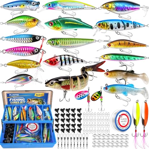 PLUSINNO Fishing Lures Kit Tackle Box, Premium Fishing Bait Set for Bass, Trout, Crappie, Walleye, Fishing Gear Accessories Kit for Freshwater & Saltwater, Fishing Gifts for Men