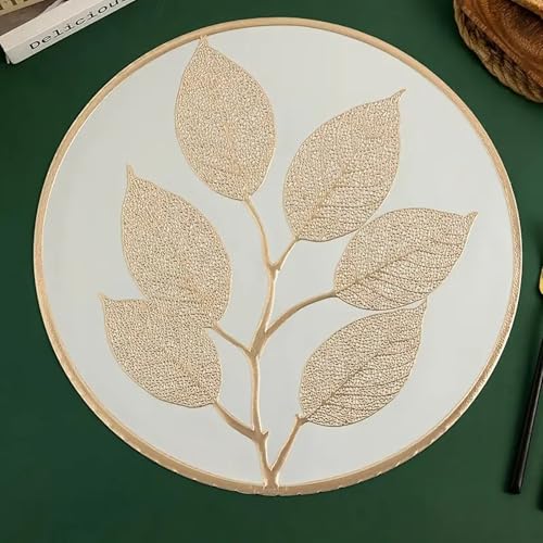 Image of Dakshya Industries Luxury Leaf Shape Waterproof Table Placemat for Kitchen Dining (Gold)