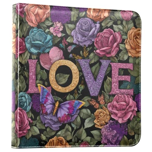 Álbum de fotos ALAZA con cubierta de cuero PU, diseño floral con rosas románticas y mariposas, álbum autoadhesivo para scrapbook con anillas de 3 anillos, ideal para bodas, viajes y recuerdos familiares miniatura 1
