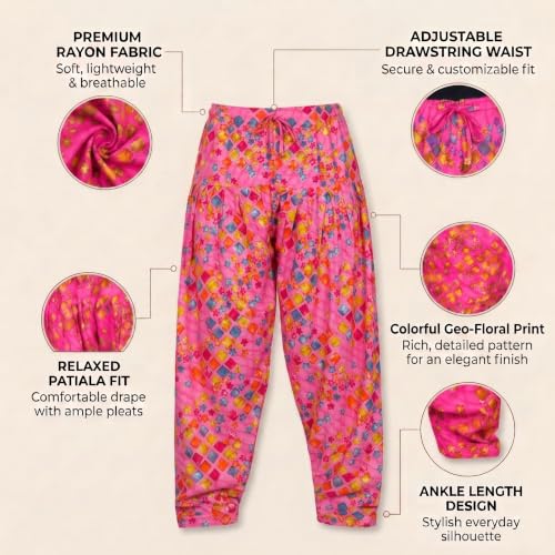 Image of FASHION GALLERY Women's Rayon Relaxed Fit Patiala Salwar with Full Length Drawstring Closure Type and Flexible Waist|Patiala Pant for Woman