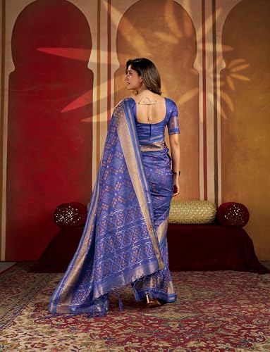 Image of MADHUHANSH Women's Cotton Silk Saree with Unstitched Blouse Piece Zari Weave and Floral Pattern | Heavy Embroidery Saree for Women | Interview Saree for Women | Readymade Blouse with Saree Set
