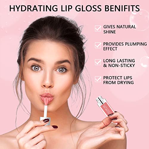 Lisara Hydrating Lip Glow Oil, Moisturizing Lip Oil Gloss Transparent Plumping Lip Gloss, Big Brush Head Non-Sticky Long Lasting Nourishing, Tinted Lip Balm For Lip Care And Dry Lips - Natural Pink #TOP2