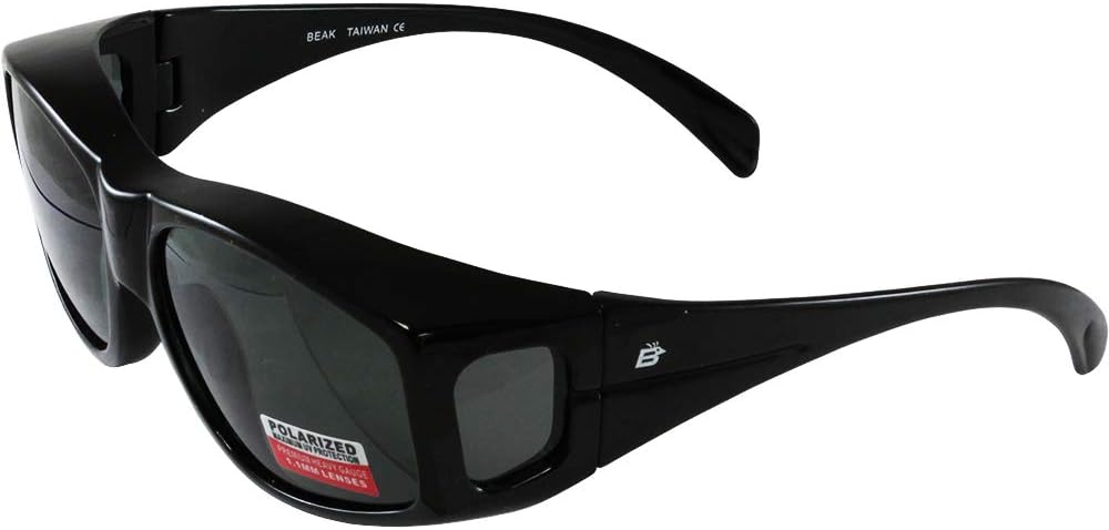 BirdzEyewear Beak Glossy Black Frame with Over Glasses Polarized Sunglasses
