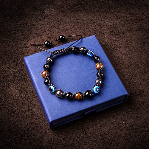 Evil Eye Bracelets For Mens Women,Ediseng Triple Protection Bracelet,Mexican Crystal Mens Bracelets Tigers Eye/Hematite/Black Obsidian Beaded Bracelets With Triple Protection For New Year Gifts #TOP6