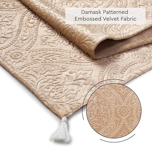 Image of Encasa XO 4 to 6 Seater Dining Embossed Velvet Table Runner | Size 32x183 cm | Beige Color with Premium Polyester - Machine Washable