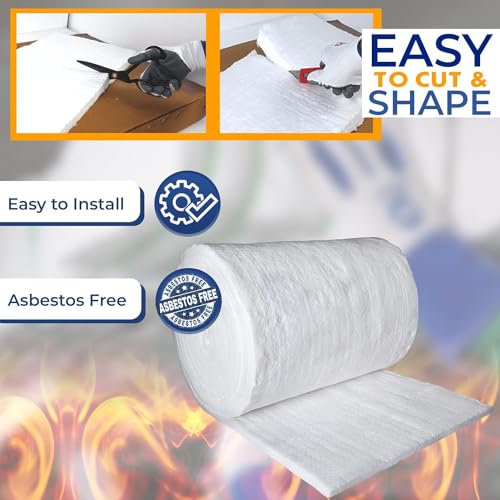 SIMOND STORE Ceramic Fiber Insulation Blanket - 1\" x 24\" x 300\" - 8# 2600F - High Temp Fire Proof Insulation for Pizza Oven, Stove, Fireplace, Kiln, Forge, Chimney, Furnace, Boiler, Dishwasher