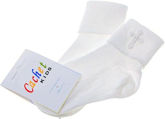 Cachet Kids Baby,Clothing,Baby Boys 0-24m,Socks & Tights,Socks Baby Boys Christening Socks with a Cross - White - Size 3-5.5