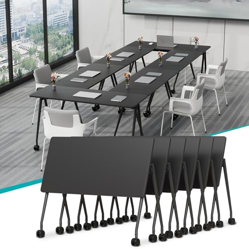 Folding Conference Table, Black Foldable Conference Room Table, Mobile Training