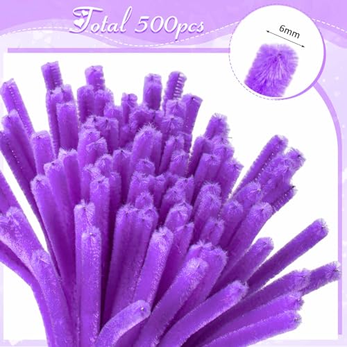 Image of Peryiter 500 Pcs Pipe Cleaners for DIY Flower Bouquets, Chenille Stems for Graduation Bouquet Crafts, Fuzzy Sticks for Handmade Flowers, DIY Gift, Art Projects(Purple,12 Inch)