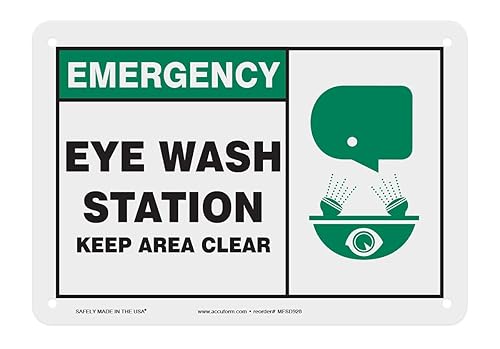 Miniatura 1 de Accuform Signs MFSD928VP Señal de seguridad de plástico leyenda EMERGENCY EYE WASH STATION KEEP AREA CLEAR con gráfico 7 de longitud x 10 de ancho x