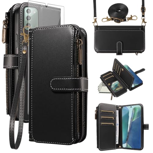 Asuwish Coque pour Samsung Galaxy Note 20 5G Portefeuille avec Verre Trempé et Cordon Porte Carte Chaine PU Cuir à Clapet Étui Housse Support Galaxie Note20...