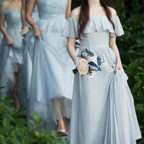 Miniatura 8 de Ramo de novia de boda, flores artificiales, flores de seda con tallos y hojas de eucalipto, flores falsas, centros de mesa para fiesta, arreglos