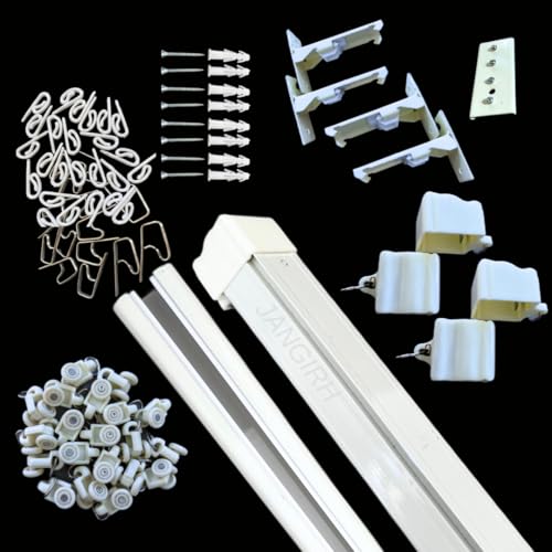 Image of Jangirh Jambo Silent /M Track Curtain Channel for Windows /Door /Office 8 Feet Wall Fit, Complete Set with Runners, Hooks, End Caps, Wall Brackets, Screws & Wall Plugs, White inch (8 FEET 4+4)