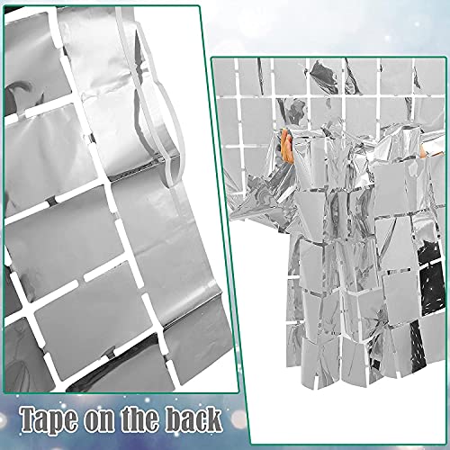 Image of AMFIN (Pack of 2) Square Foil Curtains for Birthday Decoration Photo Booth Props Backdrop Baby Shower Bachelorette Party Decorations - Silver