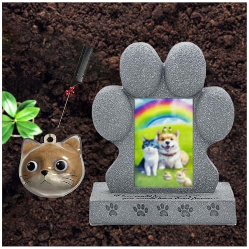 ペット毛キーホルダー そして 犬の記念石, ペットの毛髪収集機能と写真表示機能付き 猫のペット墓標 愛犬を亡くした方への慰問品,silver-D