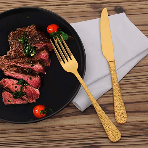 GIOCOCO Hammered Matte Gold Silverware Set 20-Piece, Premium Stainless Steel Utensil Set, Tableware Cutlery Set Service for 4, Flatware Set include Knife/Spoon/Fork, Dishwasher Safe.