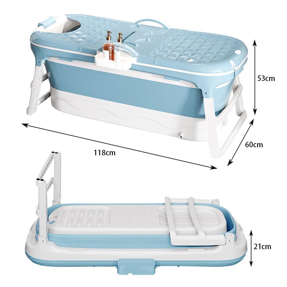 Baignoire pliable pour adulte, le choix le plus confortable pour la salle de bain familiale, Idéale pour les petites salles de bains, douche et balcon (118 * 60 * 53cm -Bleu)