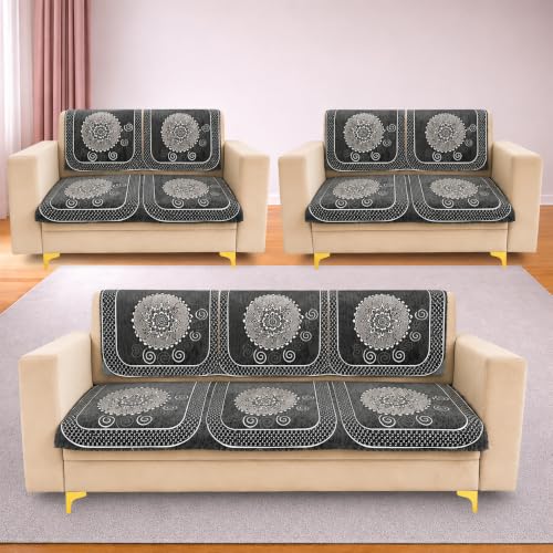 Image of Homerz Premium Chenille Fabric Sofa Cover | Soft, Durable & Dustproof | Decorative Couch Cover (Solitaire Grey, 7 (3+2+2) Seater, Seat Cover with Backrest)