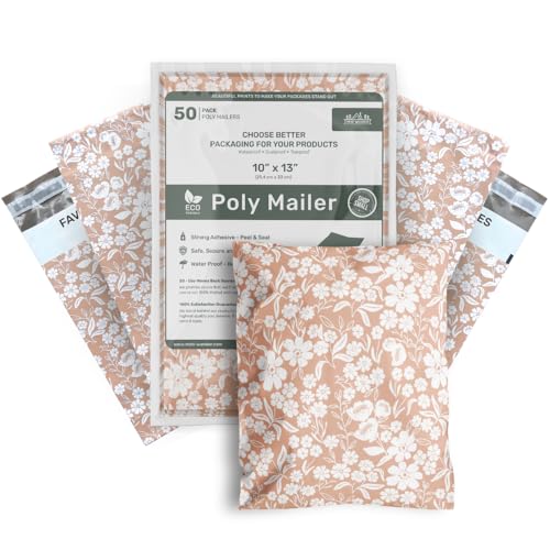 Poly Mailers 10x13 Inch 50 Pack Medium Shipping Bags Strong Thick Mailing Envelopes | Self Sealing Adhesive | Waterproof & Tear Resistant | Small Business Packaging for Clothing - Floral Dusty Pink