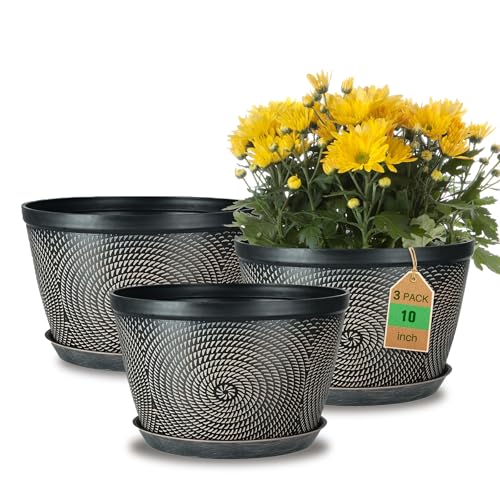 Image of Quarut 10 Inch Flower Pots,3 Pack Planters for Outdoor Indoor