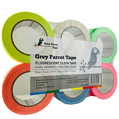 Image of UV Tape Blacklight Reactive, (6 Pack), (6 Colors), 66ft Per Roll, Fluorescent Cloth Tape, Glow in The Dark Tape Under UV Black Light (2in x 66ft)