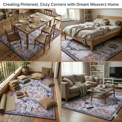 Image of Dream Weaverz Anti Slip Rectangular Carpet for Living Room & Hall | Silk | Flat Woven Soft Washable Floor Mat for Home, Bedroom Floor & Kitchen | Durable Anti Skid Rug for Daily Use (4 X 6) feet