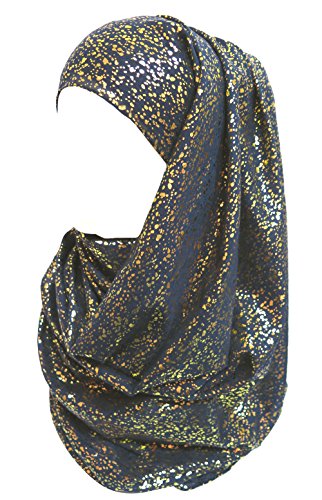 Lina & Lily Gold Glitter Plain Color Hijab Muslim Head Wrap Scarf Shawl (Navy Blue)