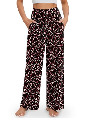 Image of Gracyoga Christmas Pajama Pants for Women Winter High Waist Wide Leg Yoga Pants Lounge Flowy Pants Trendy with Pockets L