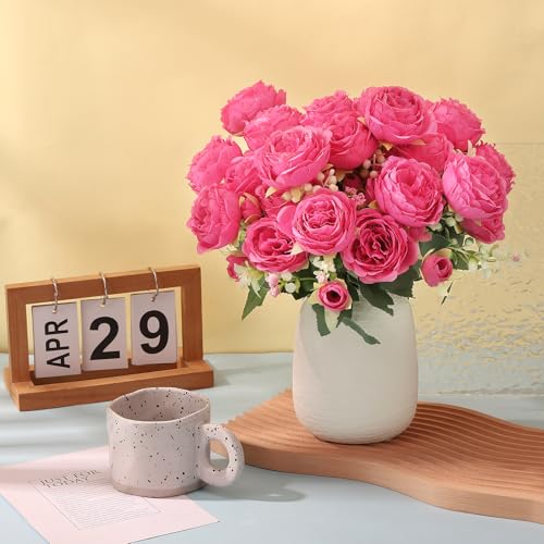 Image of 8 Pack Hot Pink Peonies Artificial Flowers, Fake Silk Hydrangea Bouquet for Bridal Wedding Home Table Decor Reusable Dining Opening Ceremony Birthday Arrangement Faux Floral