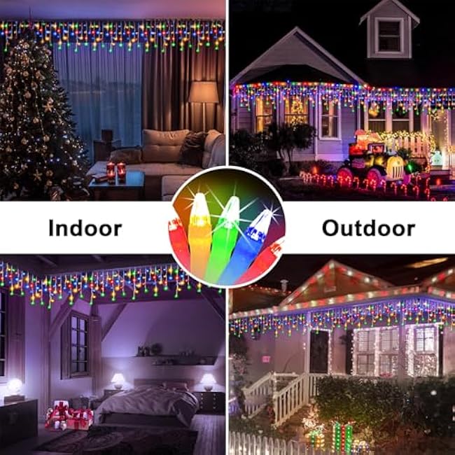 1296 LED Christma Lights With 288 Drops,131FT Outdoor Hanging lights with 8 Modes & Timer, Plug in Curtain String Lights Outdoor Waterproof for Fence Holiday Wedding Party Home Garden Decor Multicolor