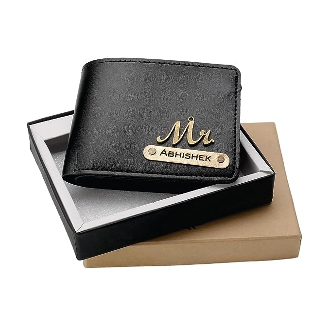 Image of Men's Vegan Leather Personalized Customised Print Wallet with Customized Name | Customizable with Name | Birthday Gift for Him (Black)