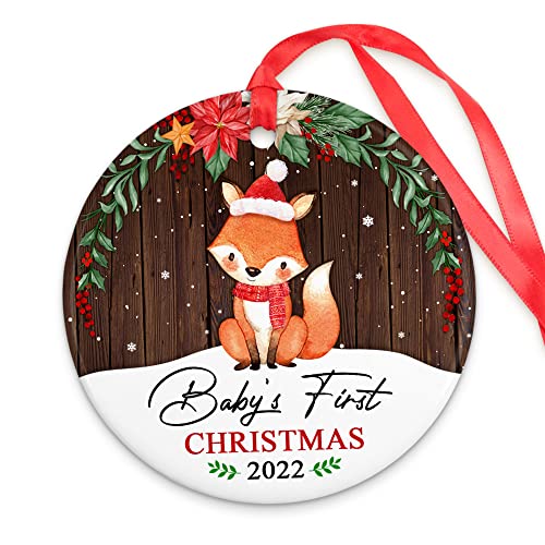 Muchnee Babys First Christmas Ornaments 2022, Woodland Fox Babies First Christmas For New Baby Boys Girls, Baby's 1St Ceramic Ornament Baby Shower, Gender Reveal Christmas Decorations #TOP11