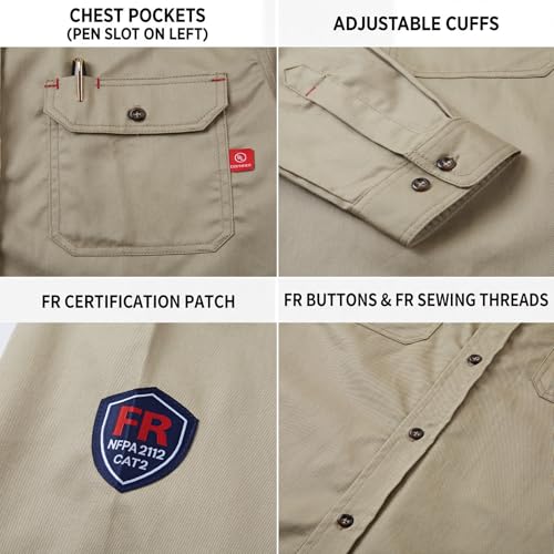 Image of Ousafeve FR Shirts for Men Hi Vis 6.5oz Flame Resistant Welding Shirts