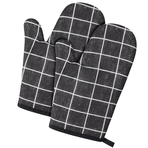 1 Pair Oven Gloves, Heat Resistant Oven Mitts Pair, Pot Holders, Black Oven Gloves for Baking & Grilling, 26 * 13cm Pot Holders, Pizza Oven Gloves for Kitchen Safety