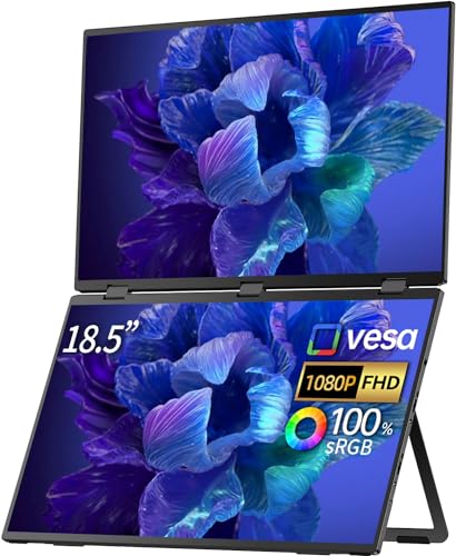 Image of 18.5 inch FHD 1080P Dual Portable Monitor 100% sRGB Laptop Screen Extender, 330 Screen Adjustment & 135 Stand, VESA Mountable, USB-C /HDMI, Travel Monitor for Laptop, Windows