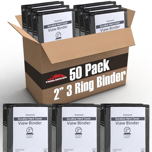 (50 Pack) 2 Inch Binders 3 Ring Hardcover Binders in Bulk with Clear View Cover Pockets for Classroom Office Portfolios | Bulk School Teacher Office Supplies (Black Only Pack)
