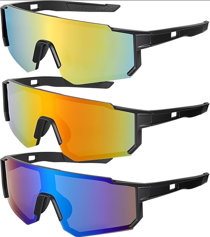 Lotivc Gafas De Ciclismo, 3 Piezas Gafas de Sol Deportivas, Glasses de Ciclismo Polarizadas, Glasses Running para Andar en Bicicleta, Correr, Escalar, Camping, Protectoras UV400
