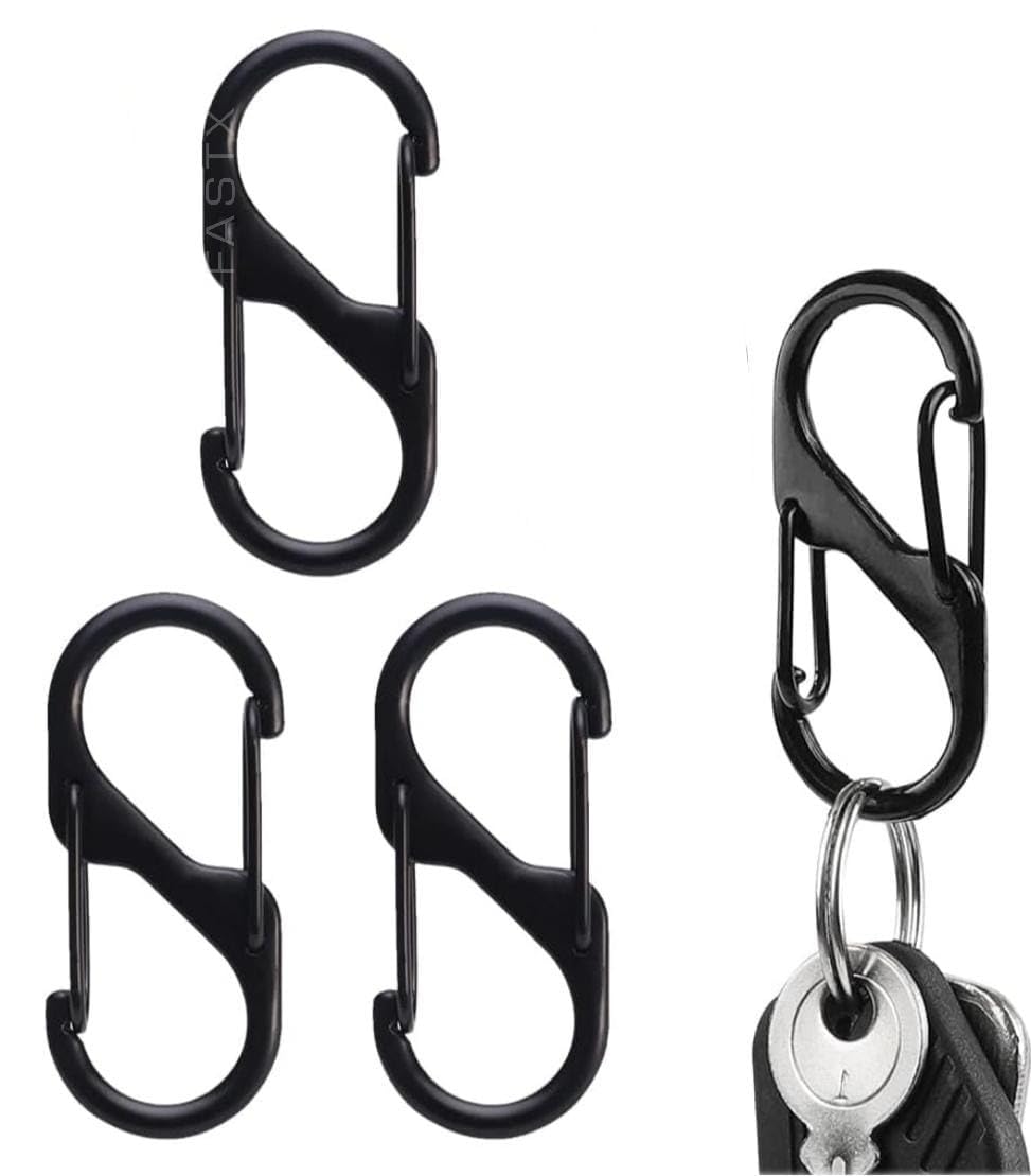 FASTX® 4pc Black S Shape Carabiner Clip Dual Hooks 50 mm Keychain Snap Hook Storage Backpack Zipper Buckle Tool Connector Hiking Fishing Travel Release Lock Clip Metal Keyring Suitcase Converter-image-23