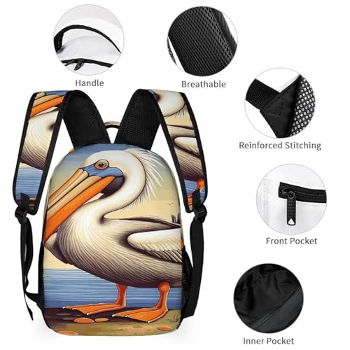 Pelican Birds Printed Backpack With Lunch Pack Storage Box Case 3pcs Lightweight Travel Backpack3