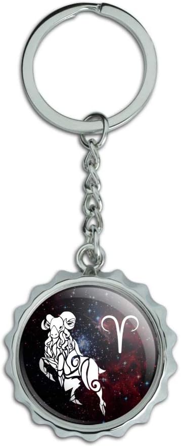 Aries Zodiac Sign Horoscope in Space Keychain Chrome Plated Metal Pop Cap Bottle Opener
