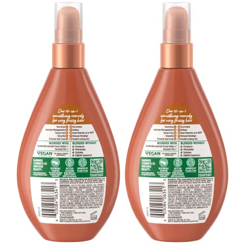 Garnier Whole Blends Sulfate Free Remedy Miracle Frizz Tamer 10-In-1 Leave-In Conditoner For Very Frizzy Hair, Coconut Oil & Cocoa Butter, 5 Fl Oz, 2 Count (Packaging May Vary) #TOP2