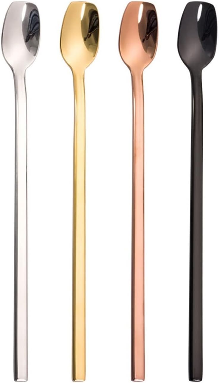 Dinner Spoon Thickened Long Handle Stirring Spoon 304 Stainless Steel Spoon Ice Spoon Travel Outdoor Coffee Spoon Long-Handled Spoon (Color : B) (E)