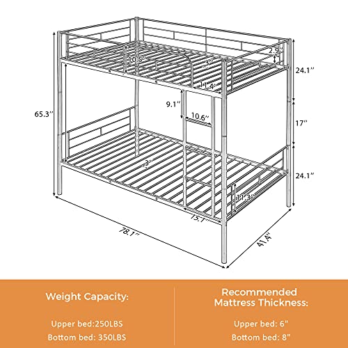 Merax Bunk Bed Twin Over Twin Size With Ladder And Full-Length Guardrail, Able To Split, Metal Bunk Bed, No Box Spring Needed, Noise Free, White #TOP1